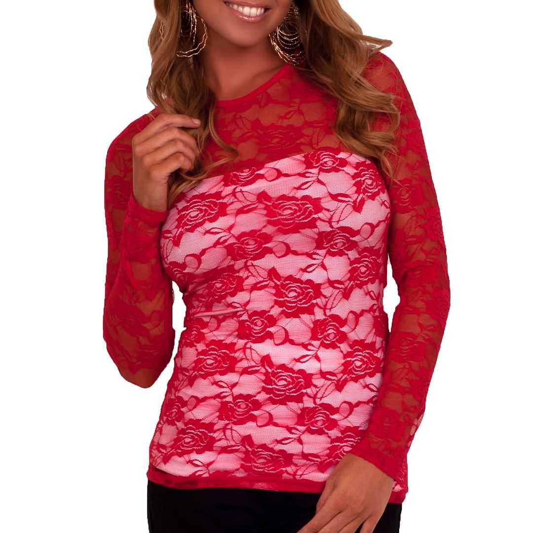 red sheer long sleeve shirt